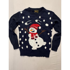 Taxi Unisex Kids Vintage Navy Blue Snowman Festive Christmas Sweater Size Small